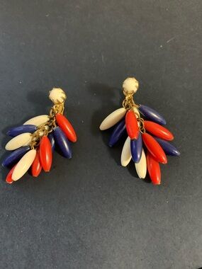 Patriotic Red Blue White Cluster Drop Earrings
